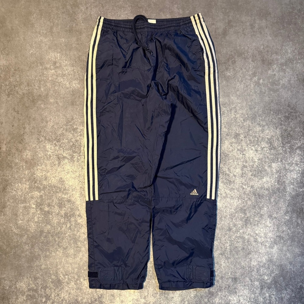 Vintage Adidas Mens Navy Blue Nylon‎ Windbreaker Track Pants Small 3 Stripe